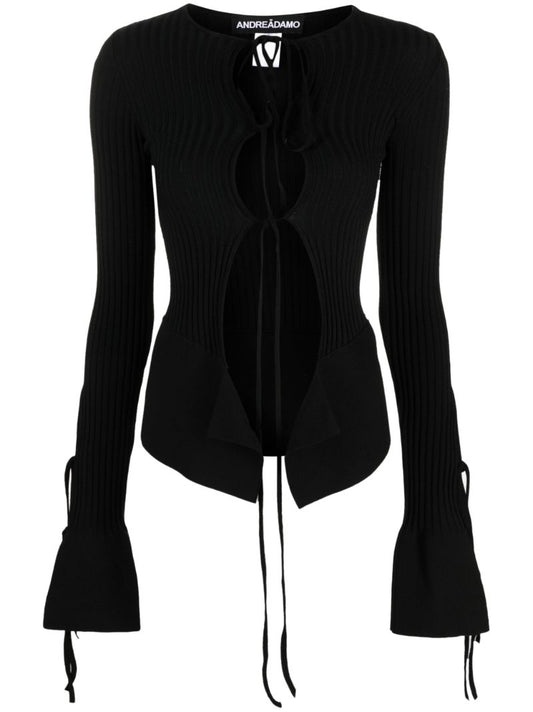 Black Cut-out Ribbed-knit Cardigan