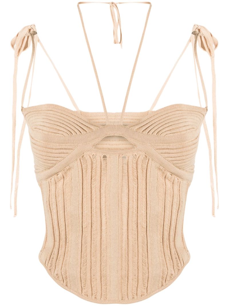 Neutral Ribbed-knit Bustier Top