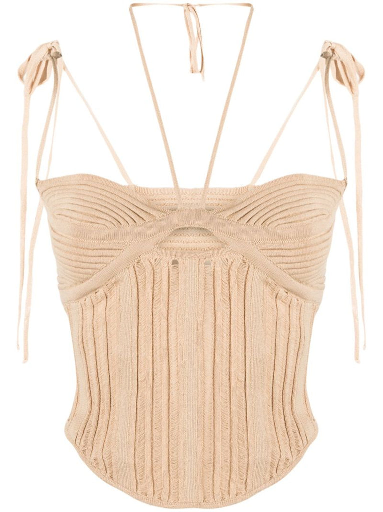 Neutral Ribbed-knit Bustier Top