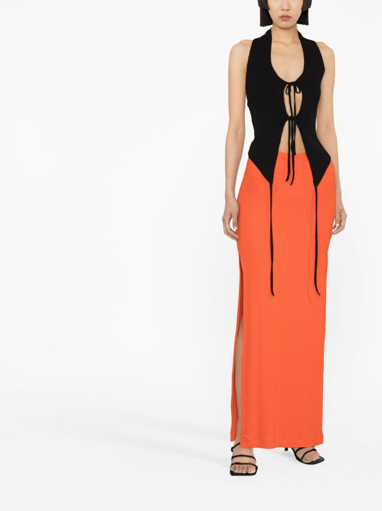 Black Ribbed Cut-out Top