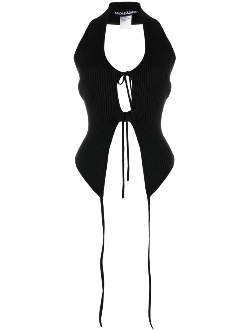 Black Ribbed Cut-out Top
