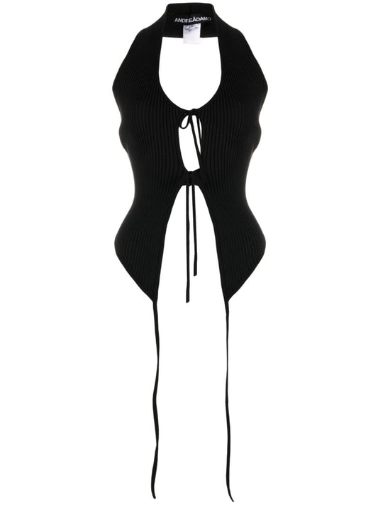 Black Ribbed Cut-out Top