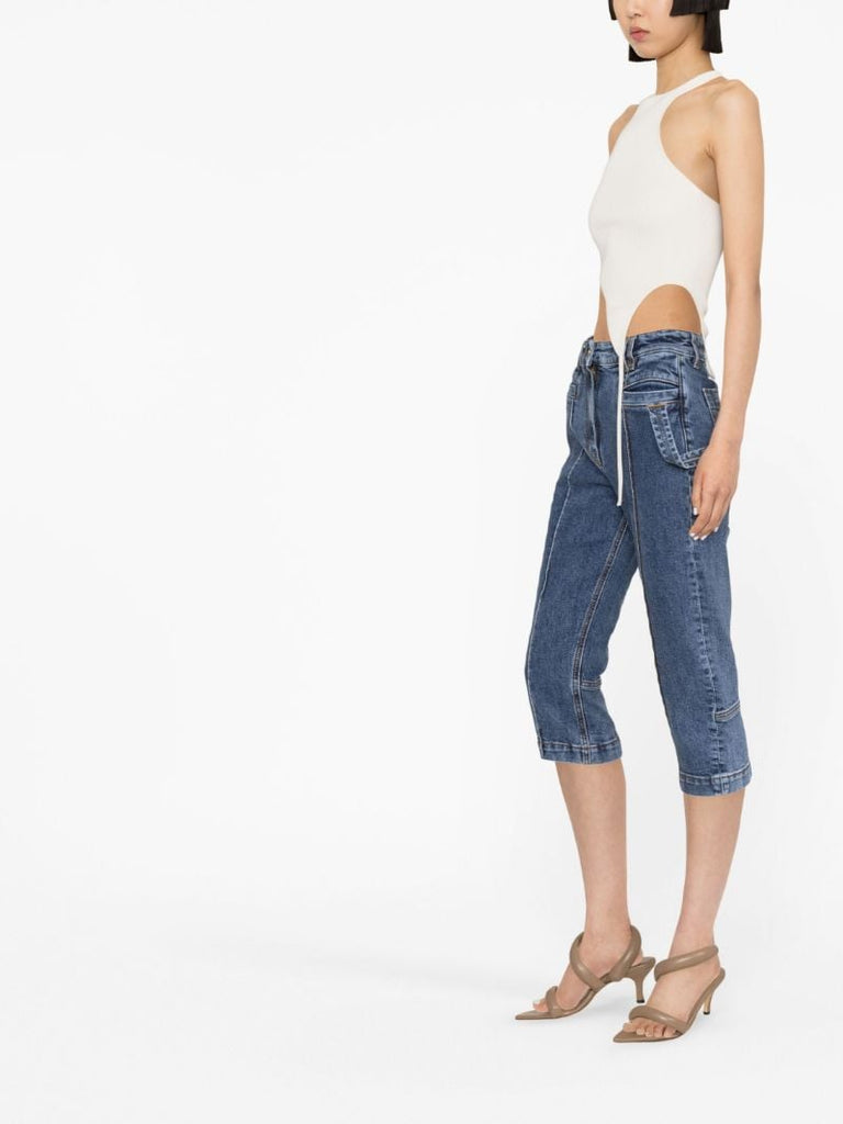 Neutral Ribbed Halterneck Crop Top