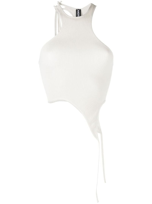 Neutral Ribbed Halterneck Crop Top