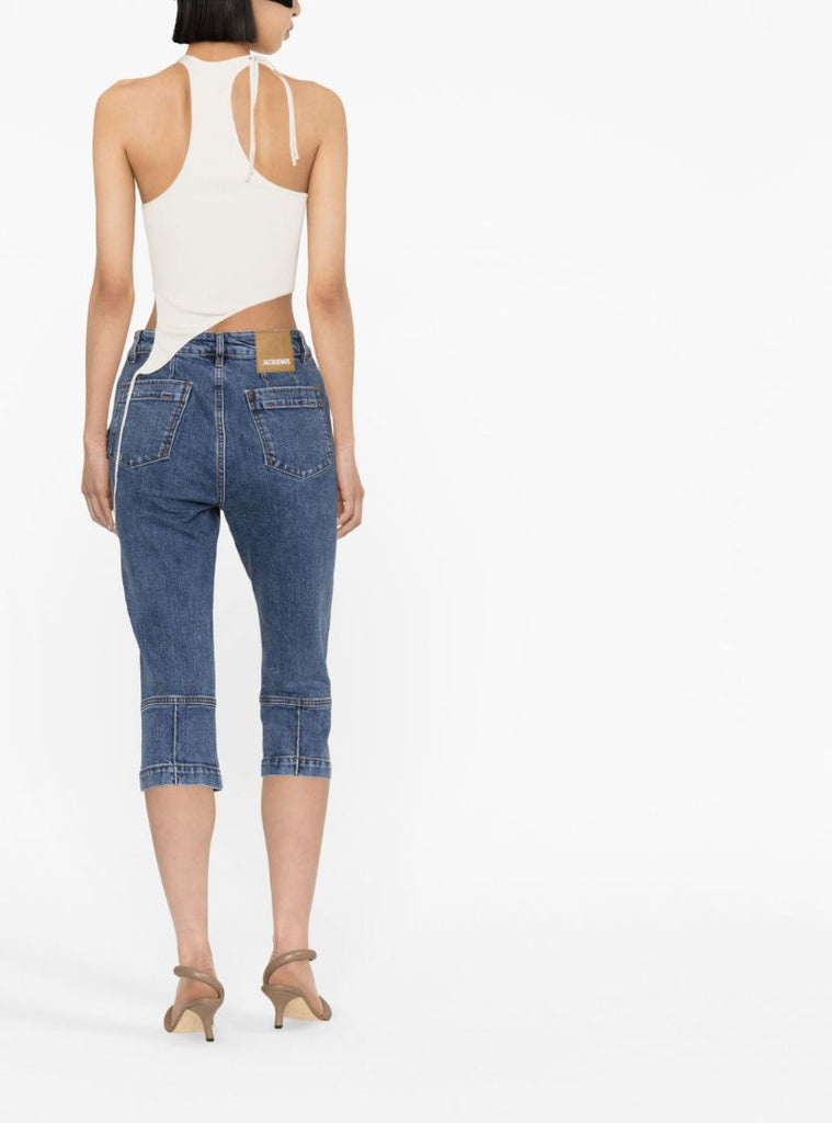 Neutral Ribbed Halterneck Crop Top
