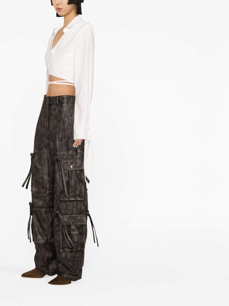 Black Leather Cargo Trousers