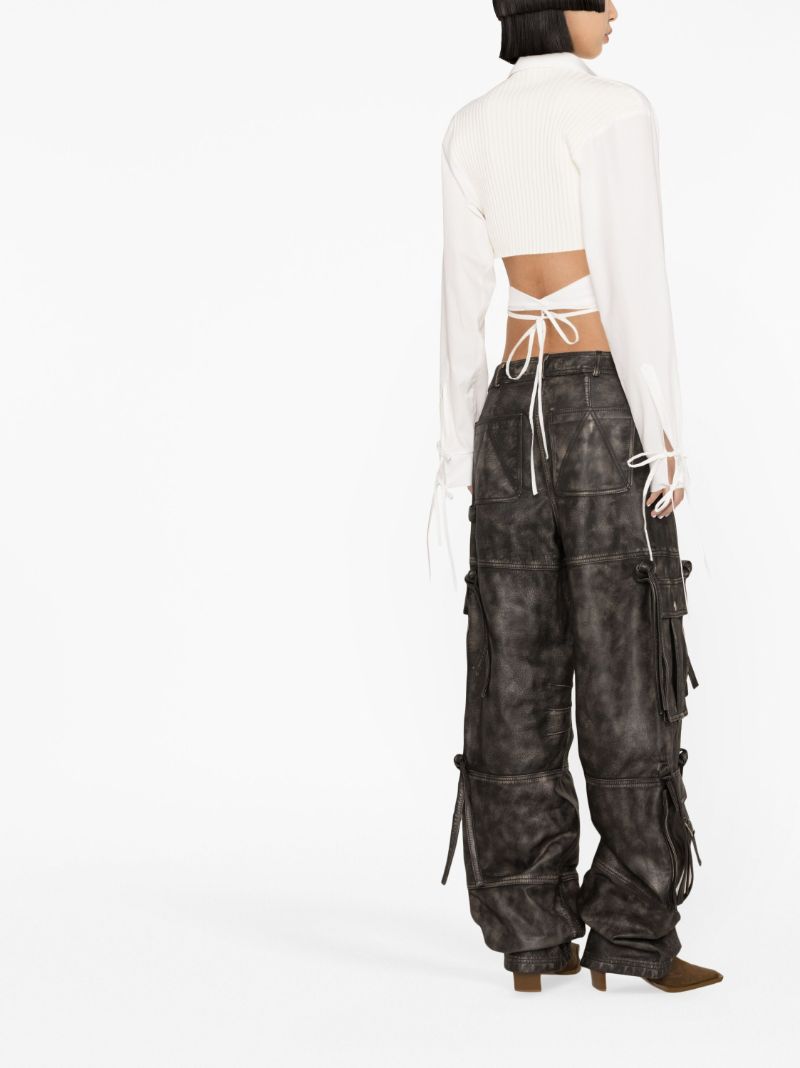 Black Leather Cargo Trousers