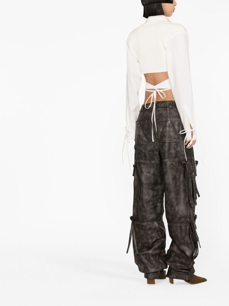 Black Leather Cargo Trousers