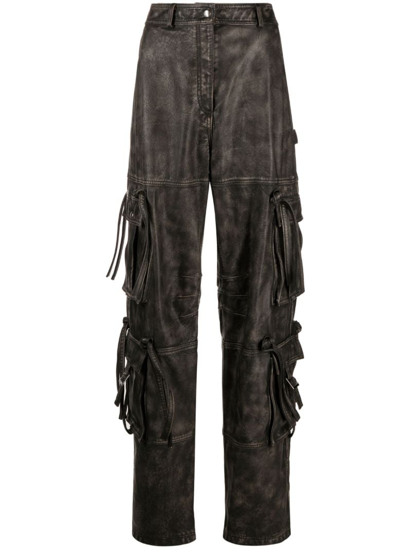 Black Leather Cargo Trousers