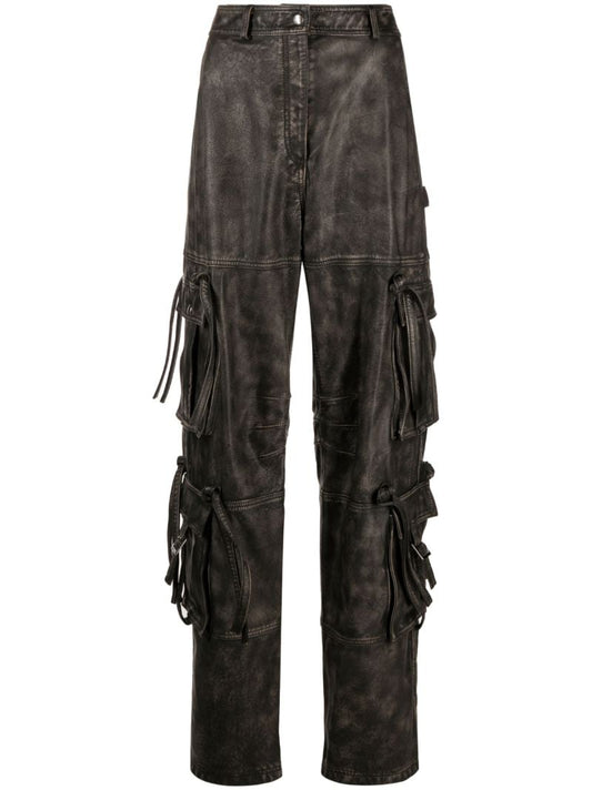 Black Leather Cargo Trousers