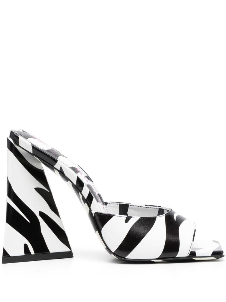 White Devon 115 Zebra Print Leather Mules
