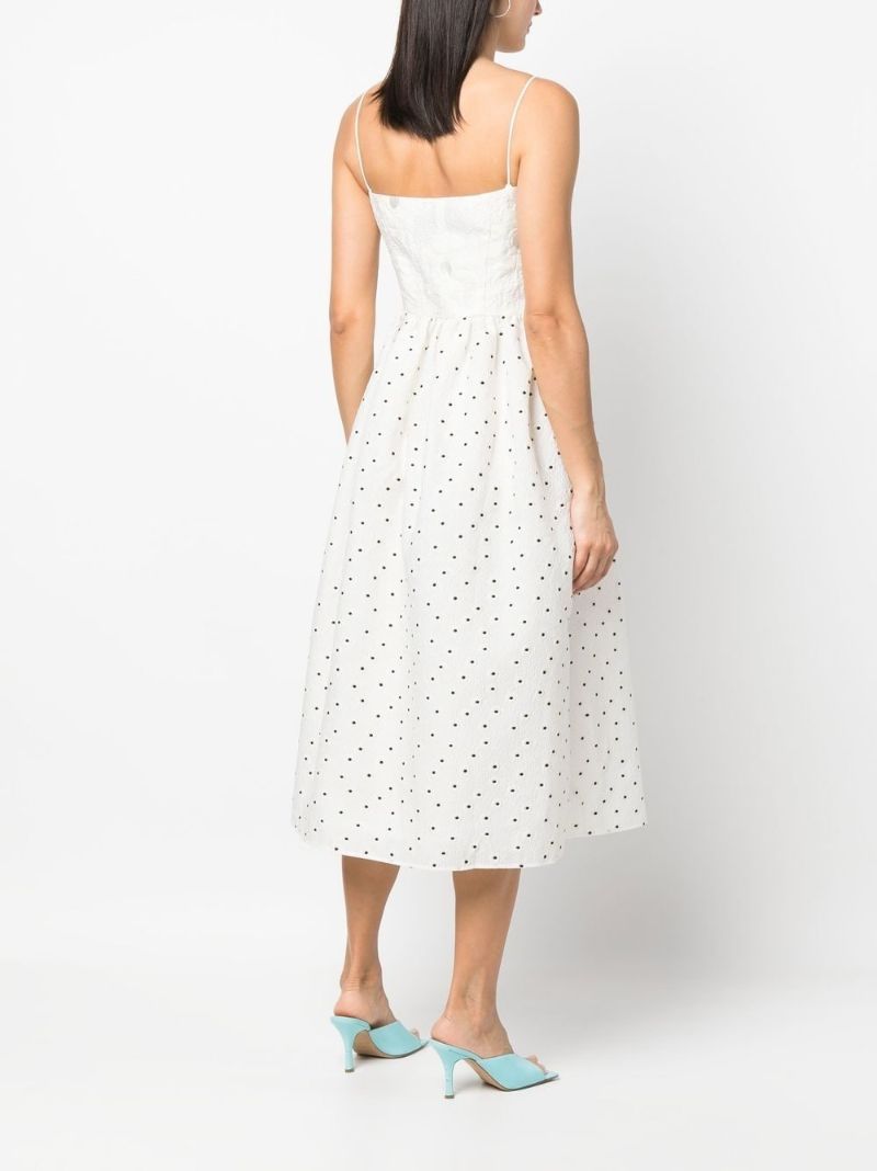 White Anny Polka Dot Print Midi Dress