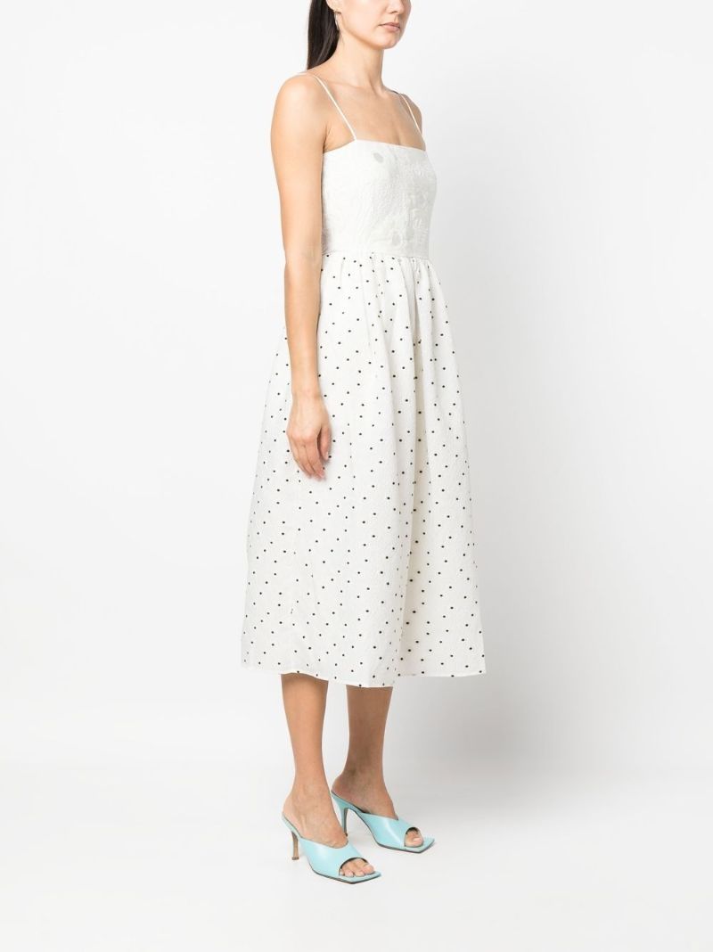 White Anny Polka Dot Print Midi Dress