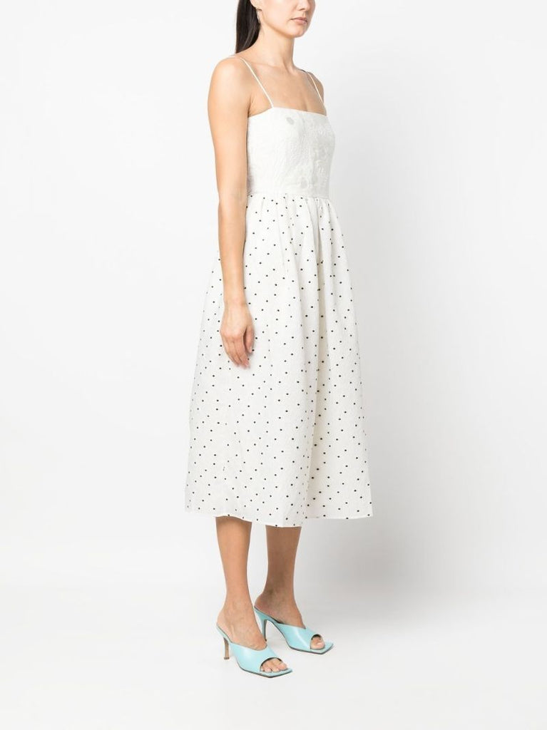 White Anny Polka Dot Print Midi Dress