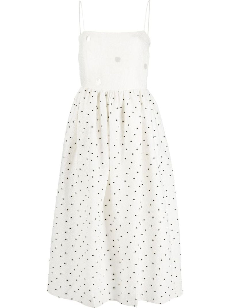 White Anny Polka Dot Print Midi Dress