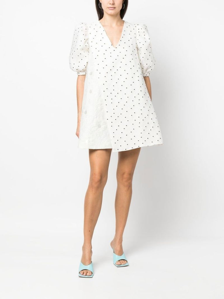 White Brethel Polka Dot Print Mini Dress