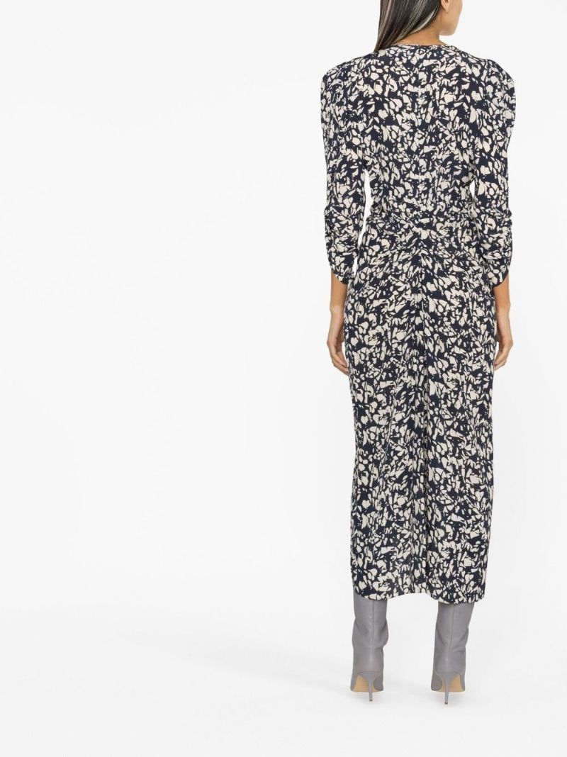 Black Printed Silk Midi Dress