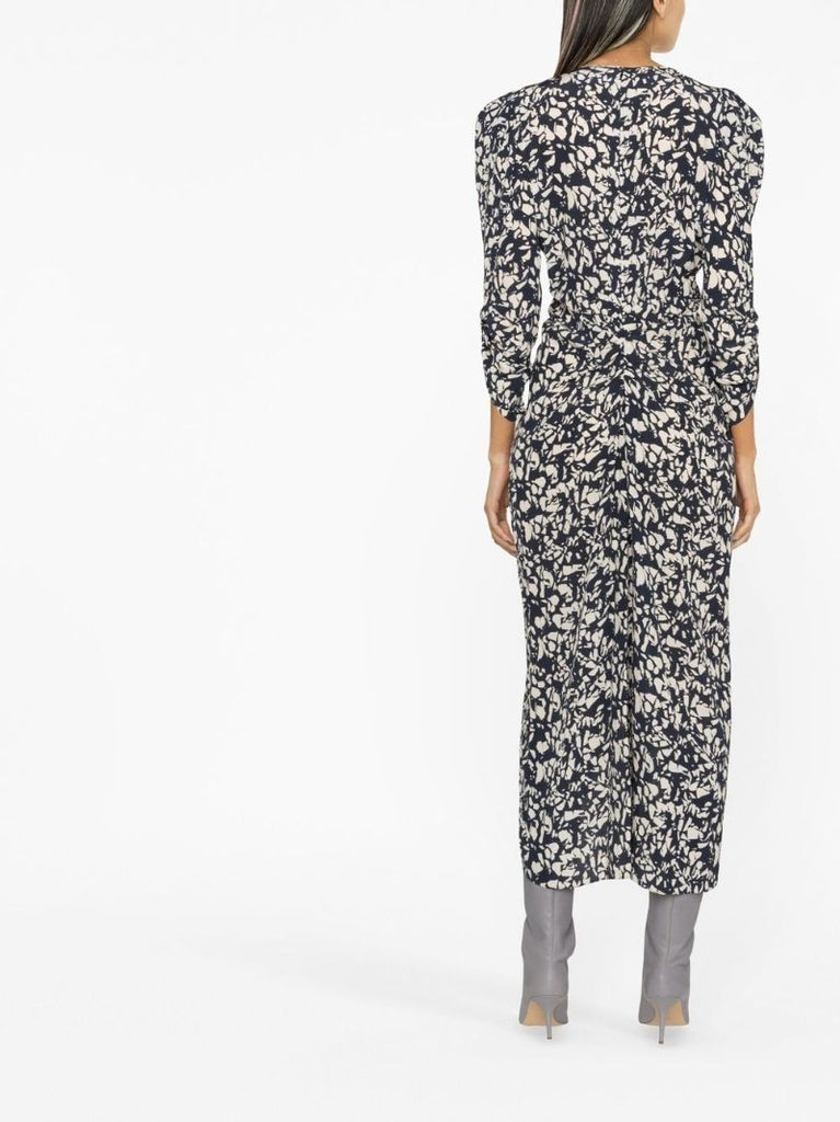 Black Printed Silk Midi Dress