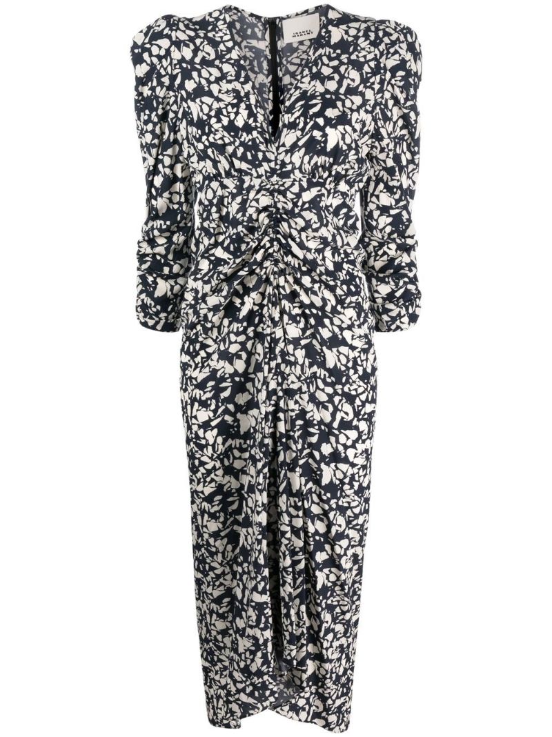 Black Printed Silk Midi Dress