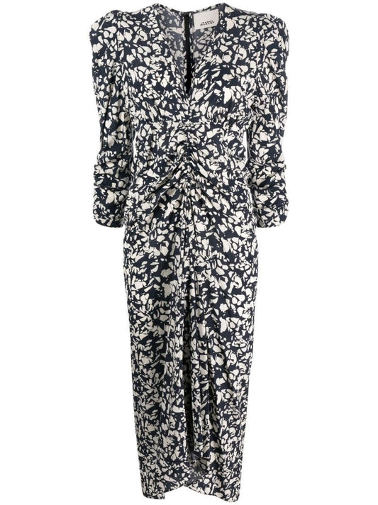 Black Printed Silk Midi Dress