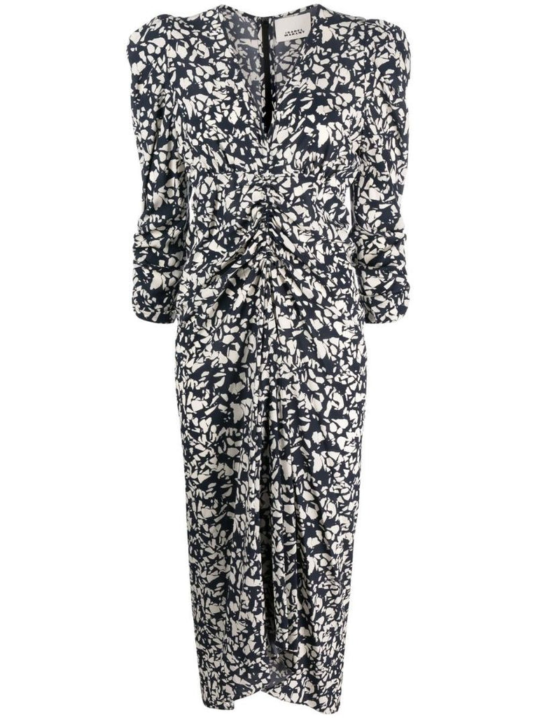 Black Printed Silk Midi Dress