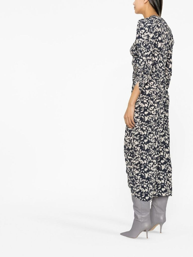 Black Printed Silk Midi Dress