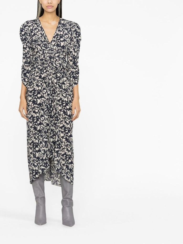 Black Printed Silk Midi Dress