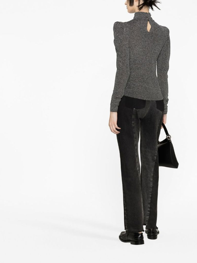 Silver Glitter Padded Shoulder Top