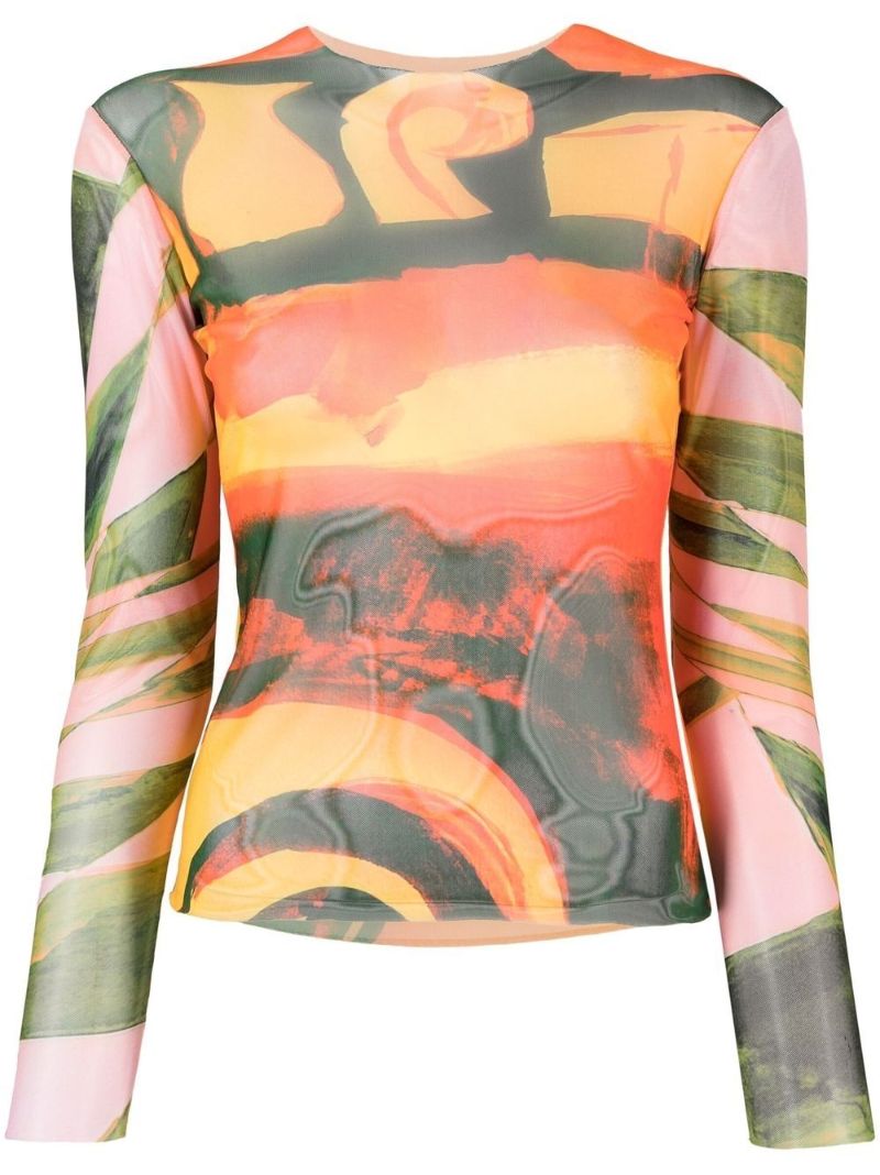 Multicolour Abstract Print Mesh Top