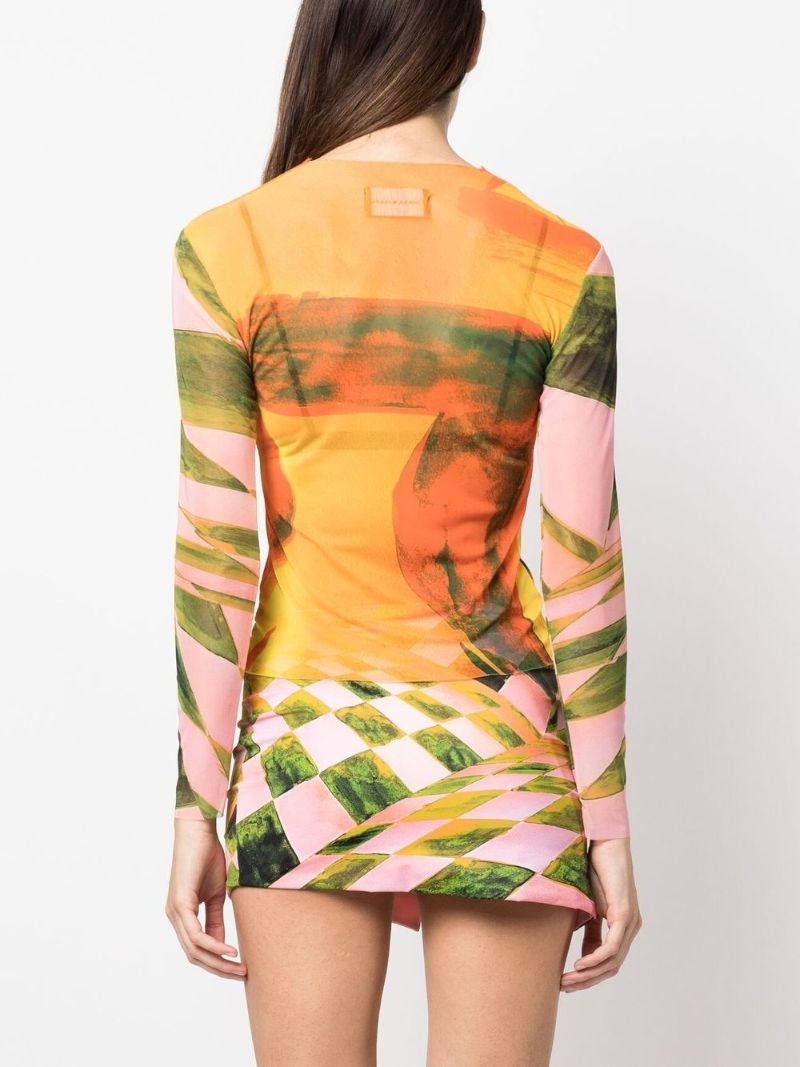 Multicolour Abstract Print Mesh Top