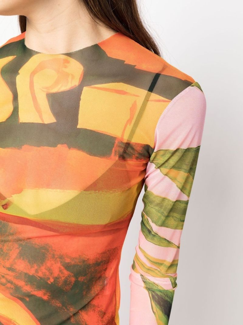 Multicolour Abstract Print Mesh Top