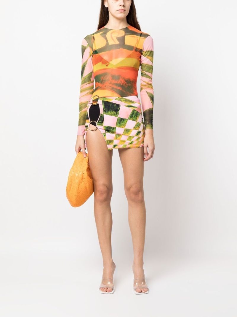 Multicolour Abstract Print Mesh Top