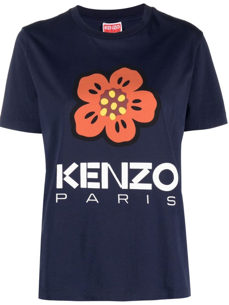 Blue Boke Flower Print T-shirt