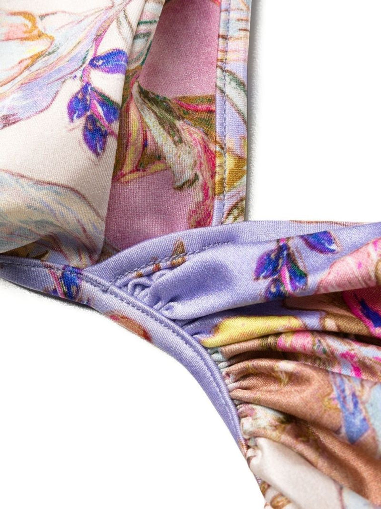 Purple Floral Print Cut-out Swimsuit
