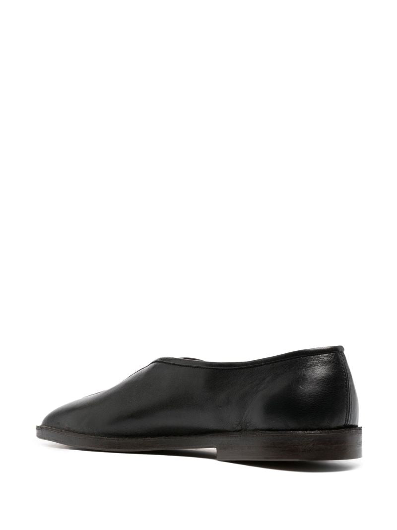 Black Flat Piped Leather Slippers