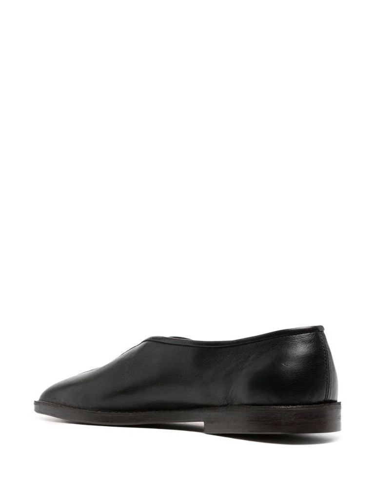 Black Flat Piped Leather Slippers