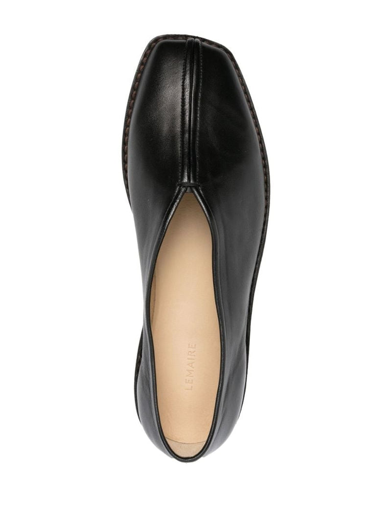 Black Flat Piped Leather Slippers