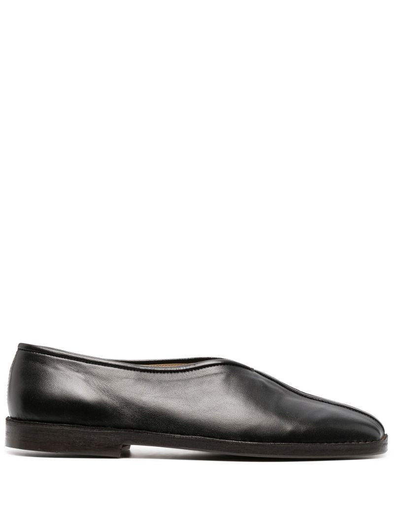 Black Flat Piped Leather Slippers