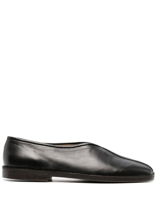 Black Flat Piped Leather Slippers