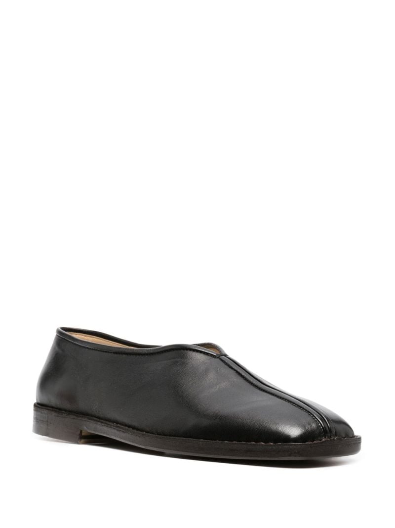 Black Flat Piped Leather Slippers