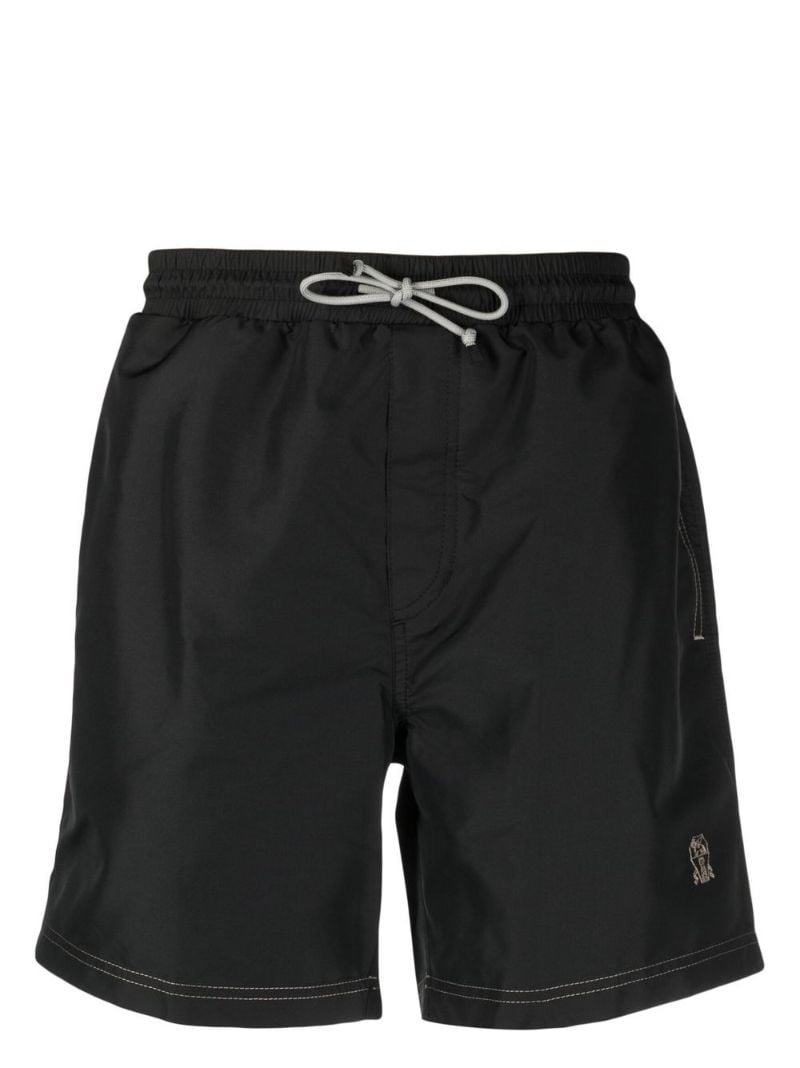 Black Logo Embroidered Swim Shorts
