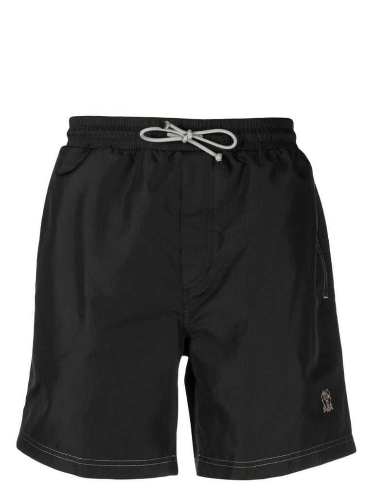 Black Logo Embroidered Swim Shorts
