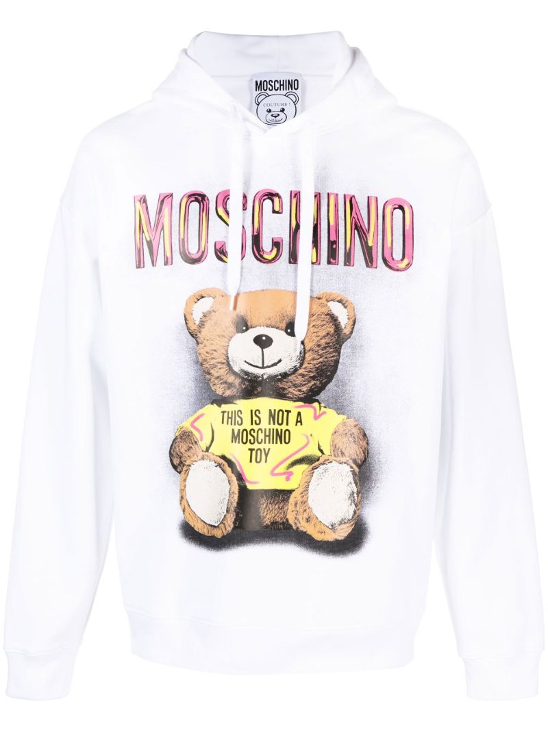 White Teddy Bear Print Hoodie