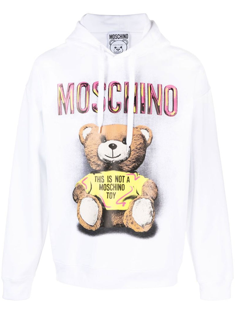 White Teddy Bear Print Hoodie