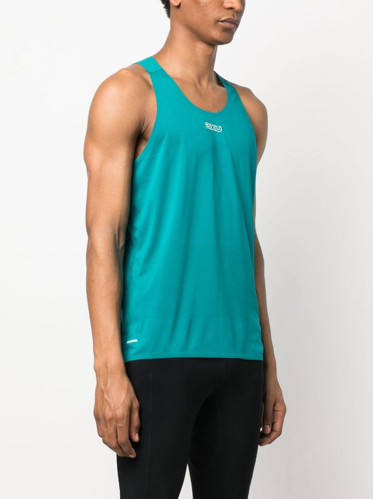 Turquoise Logo Print Performance Top