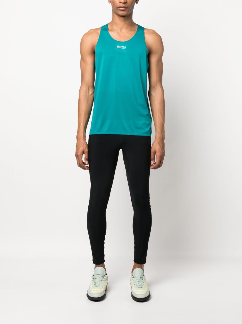 Turquoise Logo Print Performance Top