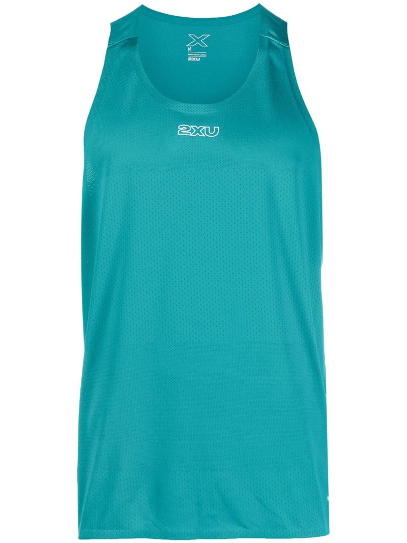 Turquoise Logo Print Performance Top