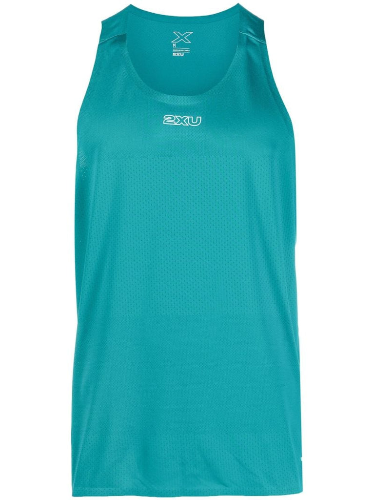 Turquoise Logo Print Performance Top