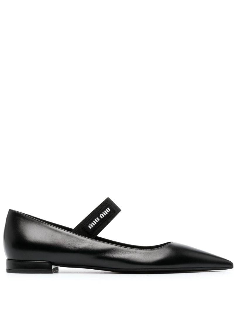 Black Logo Strap Flat Mary Jane Pumps