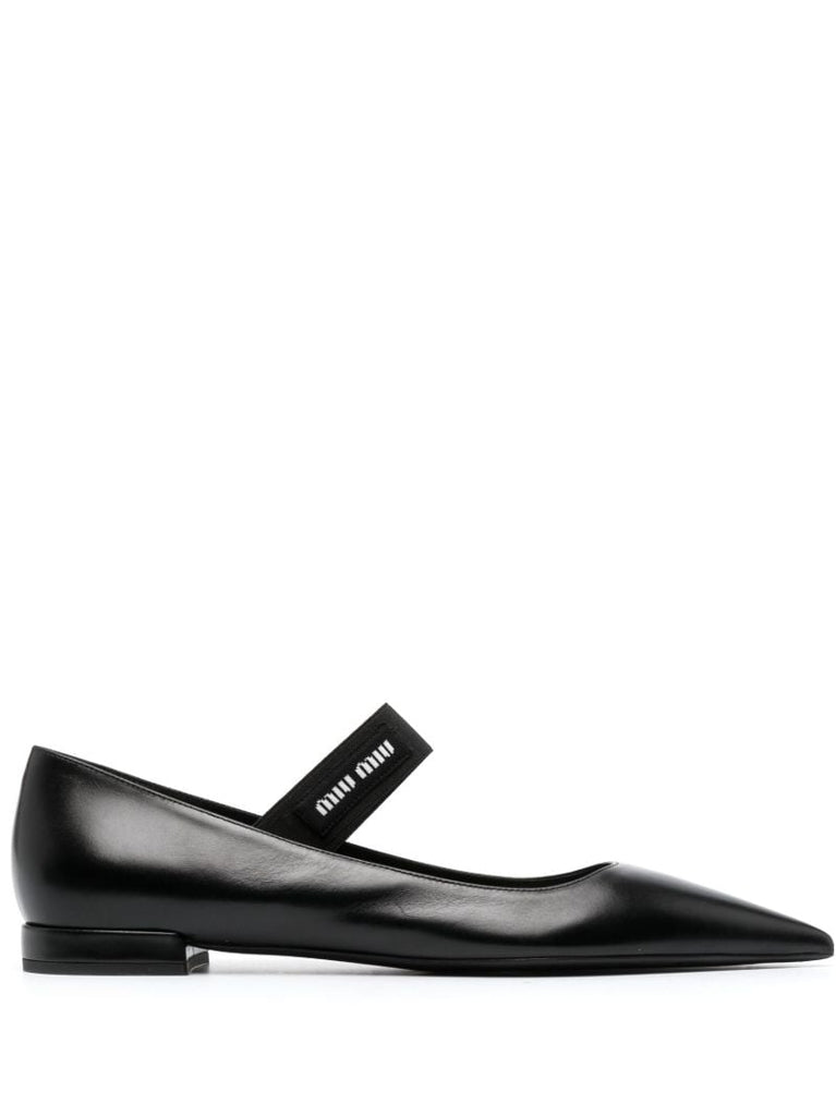 Black Logo Strap Flat Mary Jane Pumps
